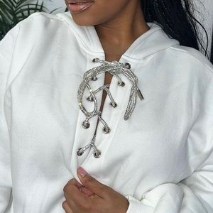 White feathered skirt / jeweled hoodie over sized